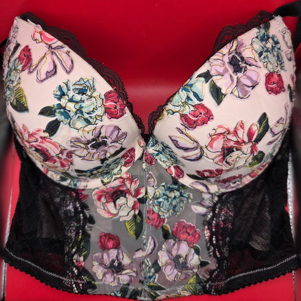 Victoria's Secret pink & black pushup corset bra, 32 DD